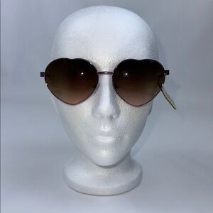 Heart Shaped Sunglasses. Beach Blast. Pink Metal Frames with Amber Lenses.